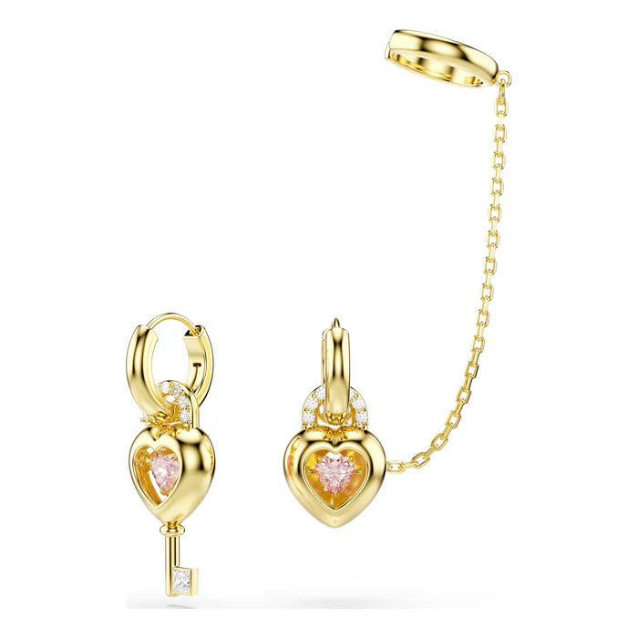 Orecchini pendenti Idyllia con ear cuff cuore con chiave rosa