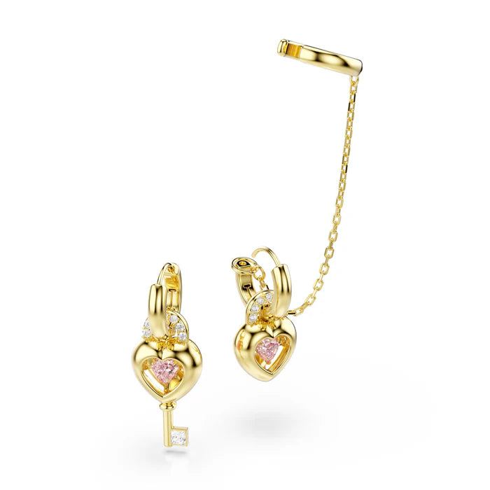 Orecchini pendenti Idyllia con ear cuff cuore con chiave rosa