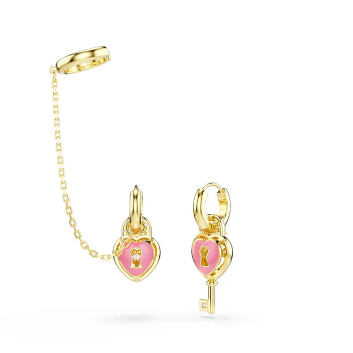 Orecchini pendenti Idyllia con ear cuff cuore con chiave rosa