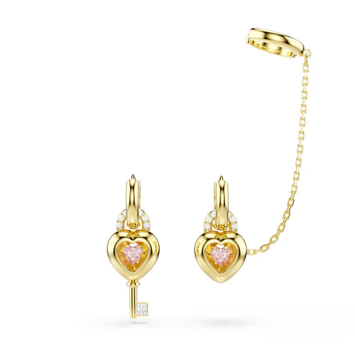 Orecchini pendenti Idyllia con ear cuff cuore con chiave rosa