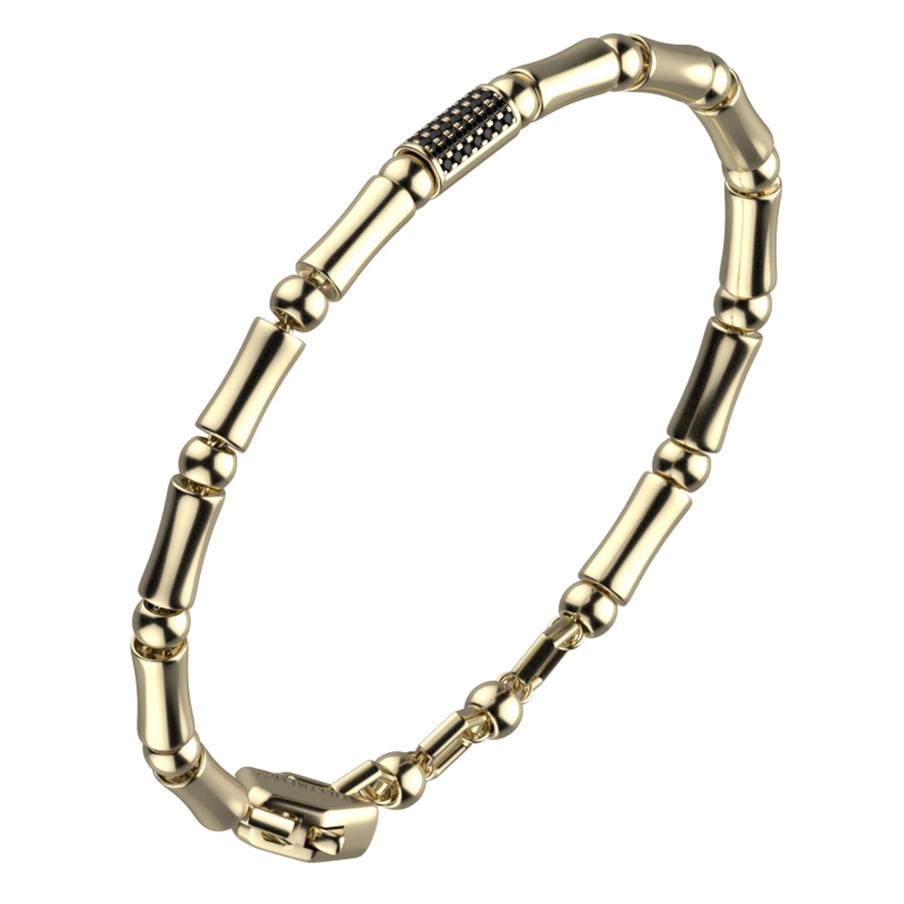 Bracciale Bamboo in acciaio e diamanti neri placc oro