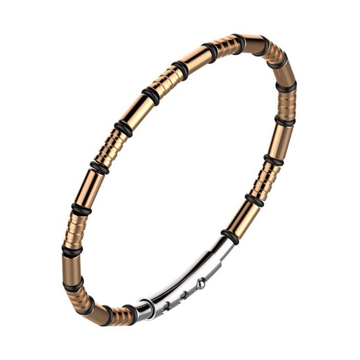 Bracciale Roll acciaio oro rosa e nero