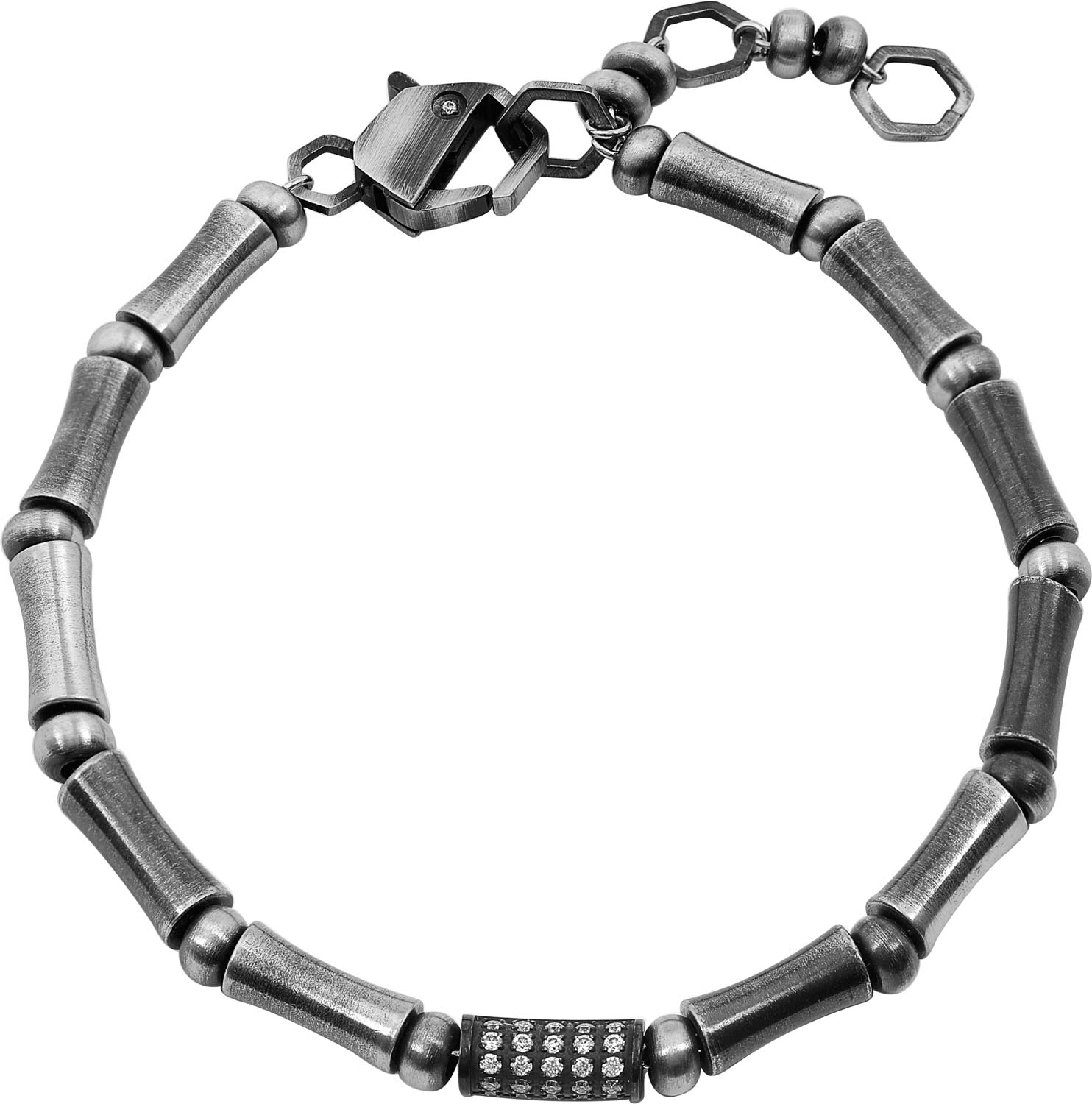 Bracciale Bamboo in acciaio e diamanti neri placc rutenio