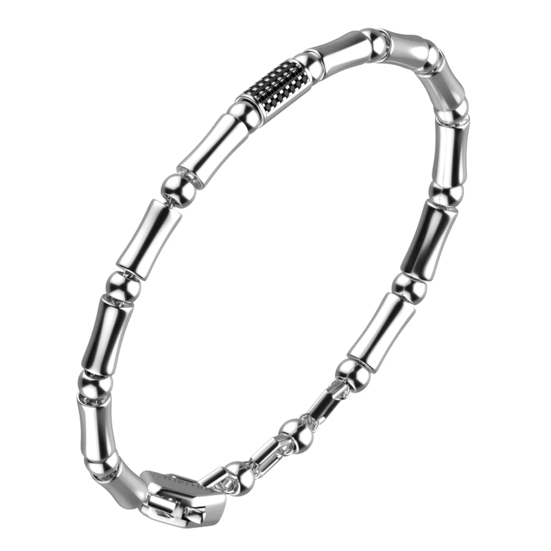 Bracciale Bamboo in acciaio e diamanti neri
