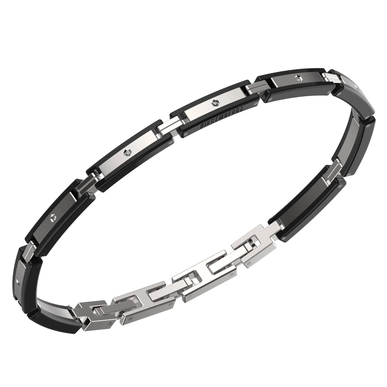 Bracciale in acciaio e nero uomo con diamanti