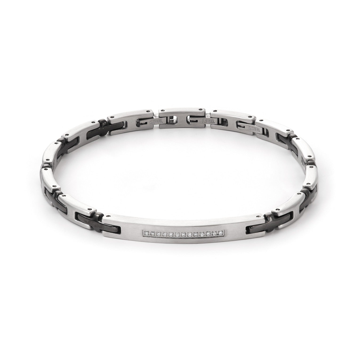 Bracciale Bikkembergs acciaio e nero con diamanti