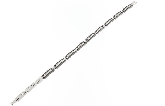 Bracciale in acciaio e nero uomo con diamanti