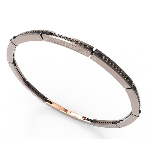 Bracciale tennis Uomo Acciaio rosato con diamanti neri