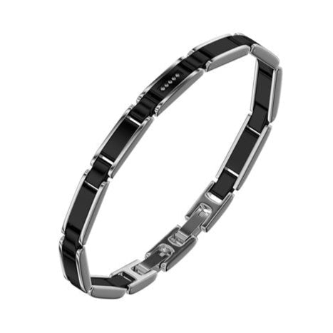 Bracciale in acciaio e grigio uomo con diamanti