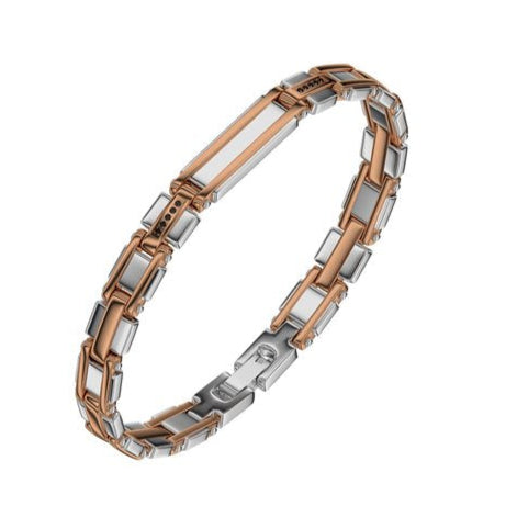 Bracciale in acciaio e oro rosa uomo con diamanti