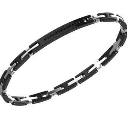 Bracciale Barretta Uomo Nero e Acciaio con diamanti
